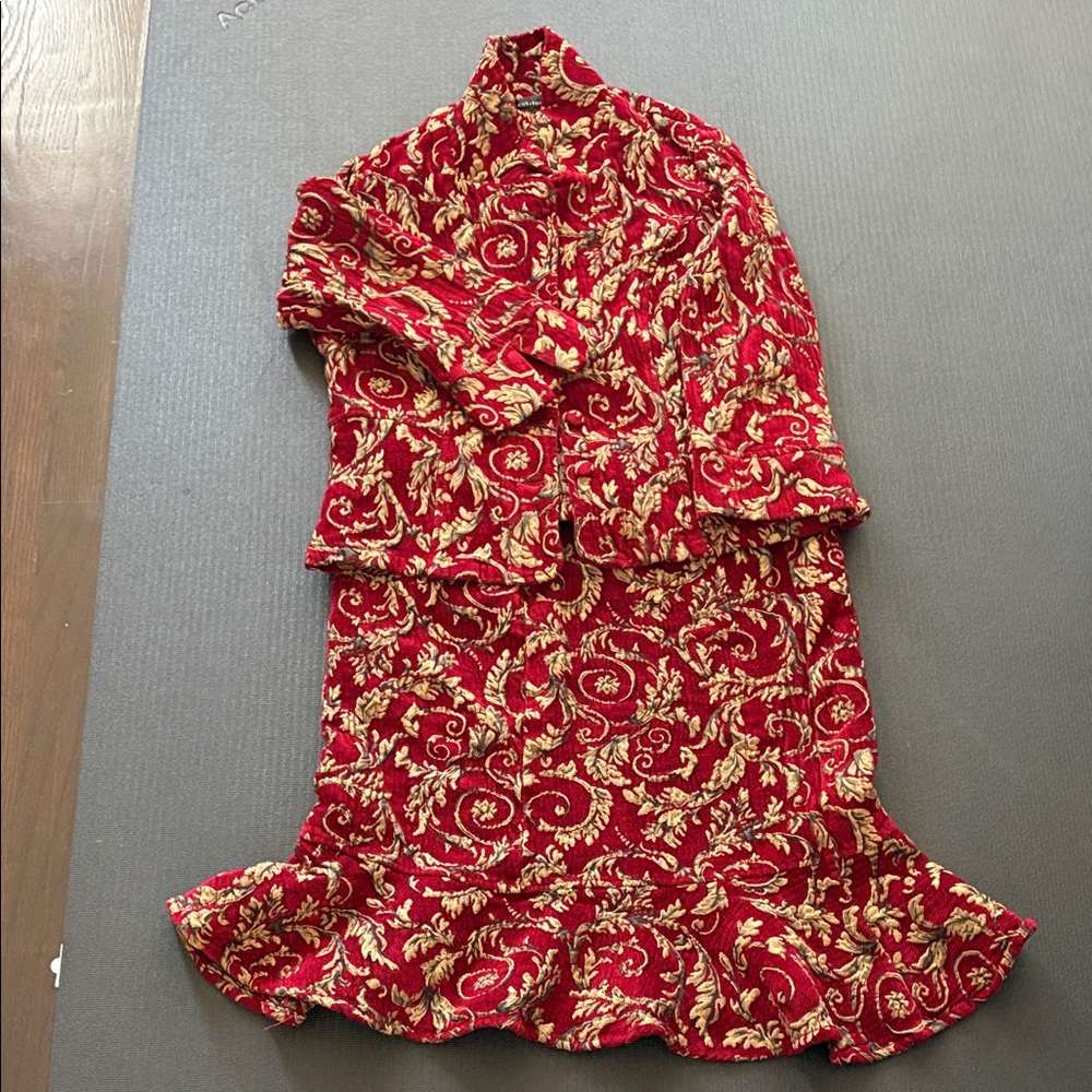 New Cut loose Red and Gold embroider Floral Skirt with elastic band and jacket.